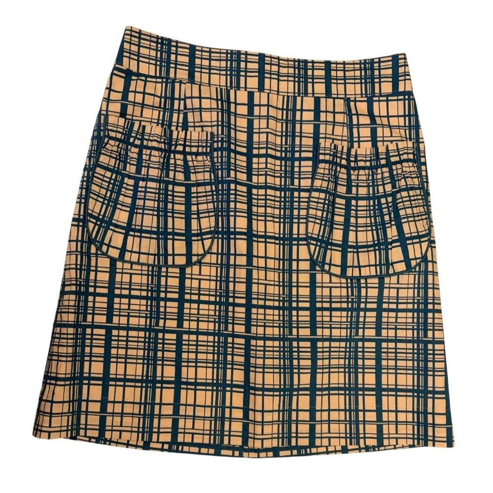 Girls From Savoy Beige & Turquoise Plaid Skirt With Pockets Size Large Cotton Bl